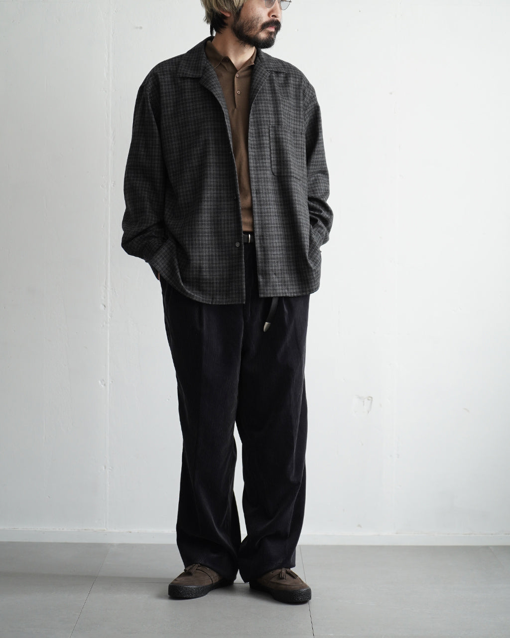 Wool Plaid Open Collar Shirt KS26FSH08