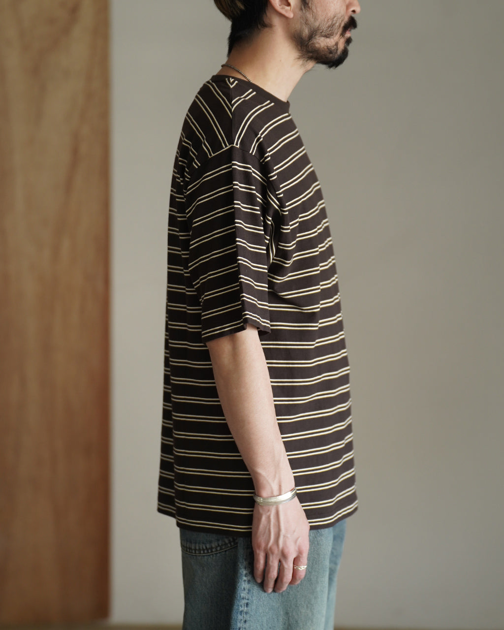 SHISHIKUI ブラック×ブラウン ストライプ 長袖Tシャツ Hunch - ドビーストライプシャツ ブラウン | ravii ONLINE STORE