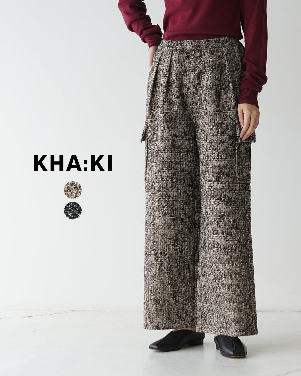 【SALE！40%OFF】KHA:KI カーキ カーゴパンツ ツータック ツイード TWEED CARGO PANTS MIL24FPT3217【送料無料】