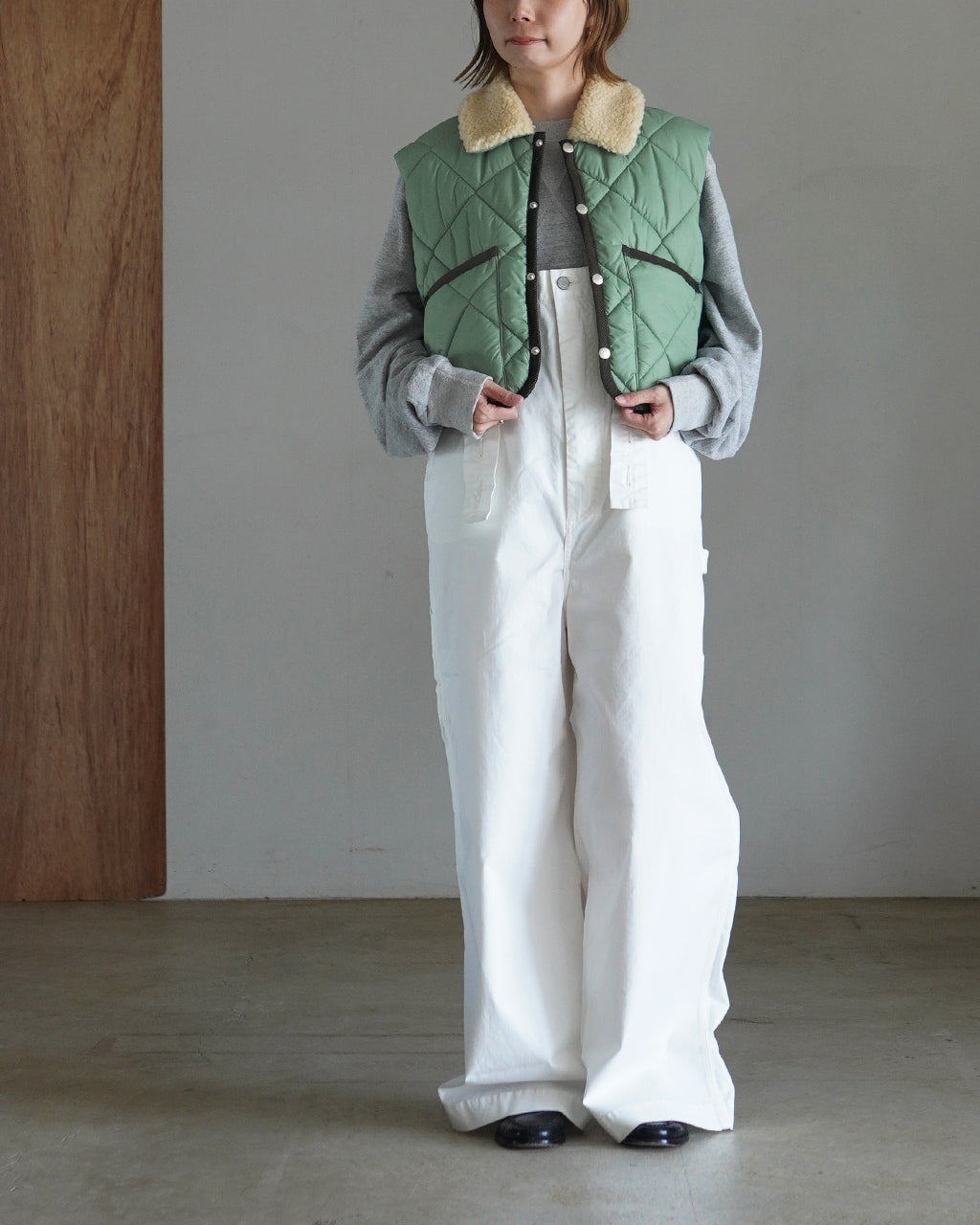 ラベンハム LAVENHAM ビッグキルト シェルパカラー クロップドジレ
