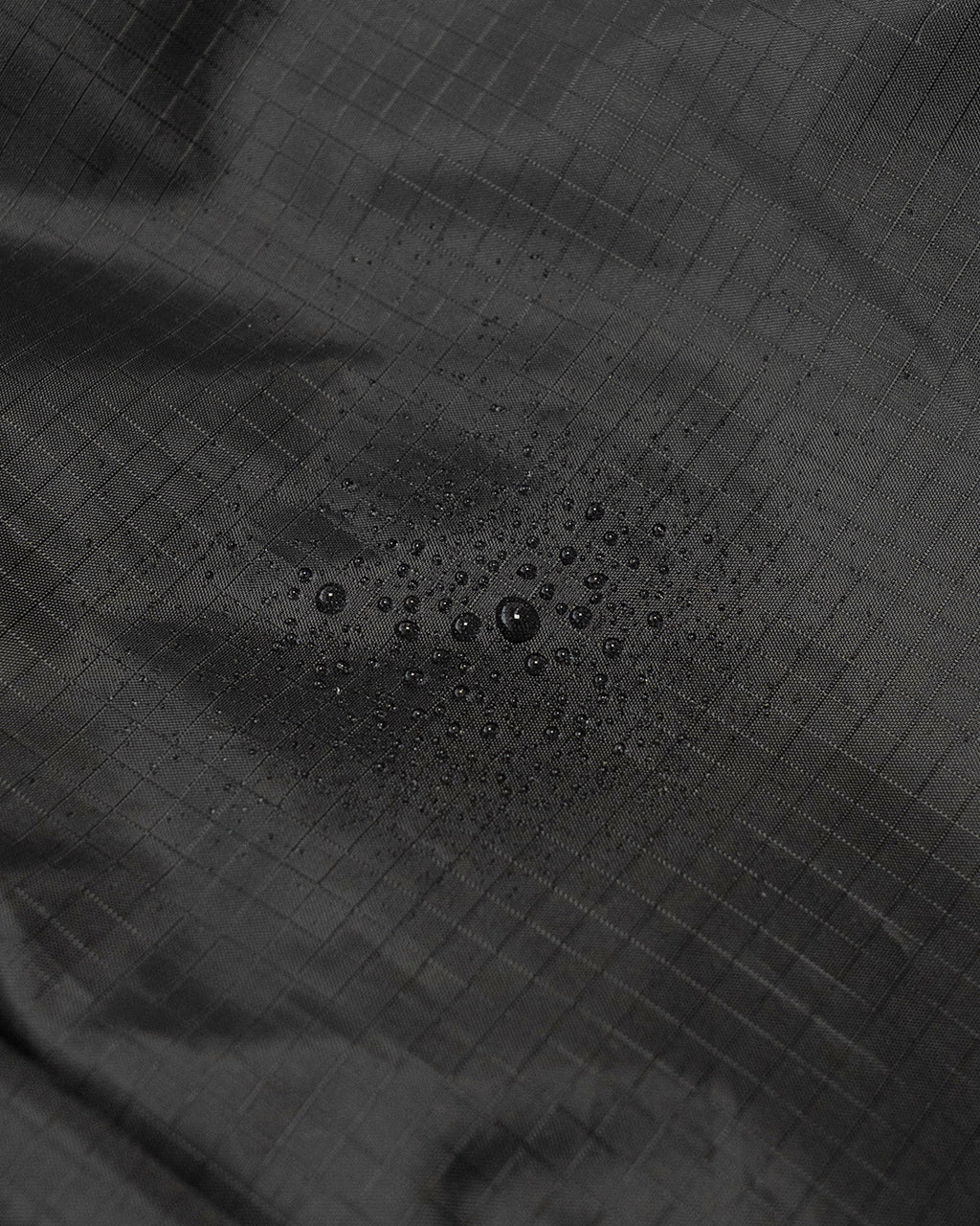 LC by LOWERCASE の DAYPACK LITE 30Lの裏地近影。黒色の丈夫な素材に小さな格子状のパターンと撥水加工らしき光沢が見える。