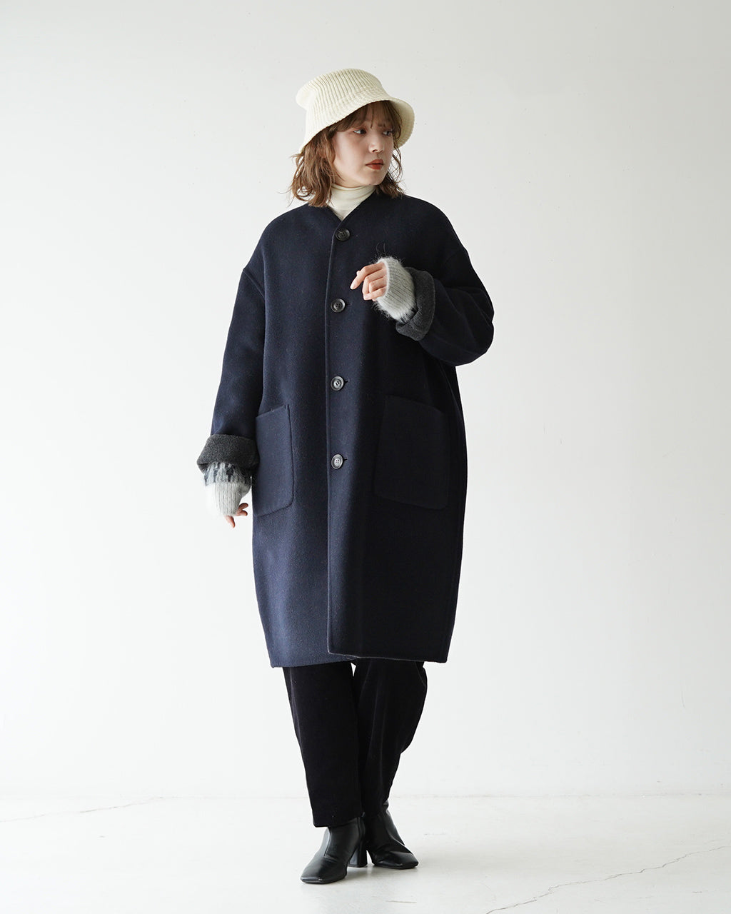 【SALE！30%OFF】le glazik ル グラジック リバーシブル カラーレス コート REVERSIBLE COLLARLESS COAT ウール リバーコート JL-8982MFW1006 【送料無料】