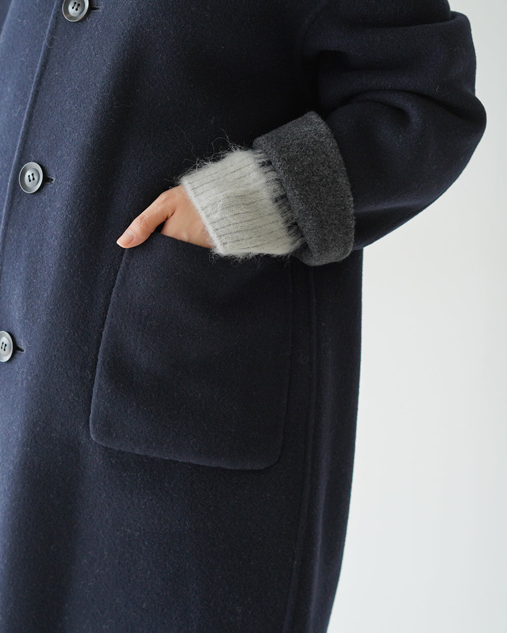 le glazik ル グラジック リバーシブル カラーレス コート REVERSIBLE COLLARLESS COAT ウール リバーコ