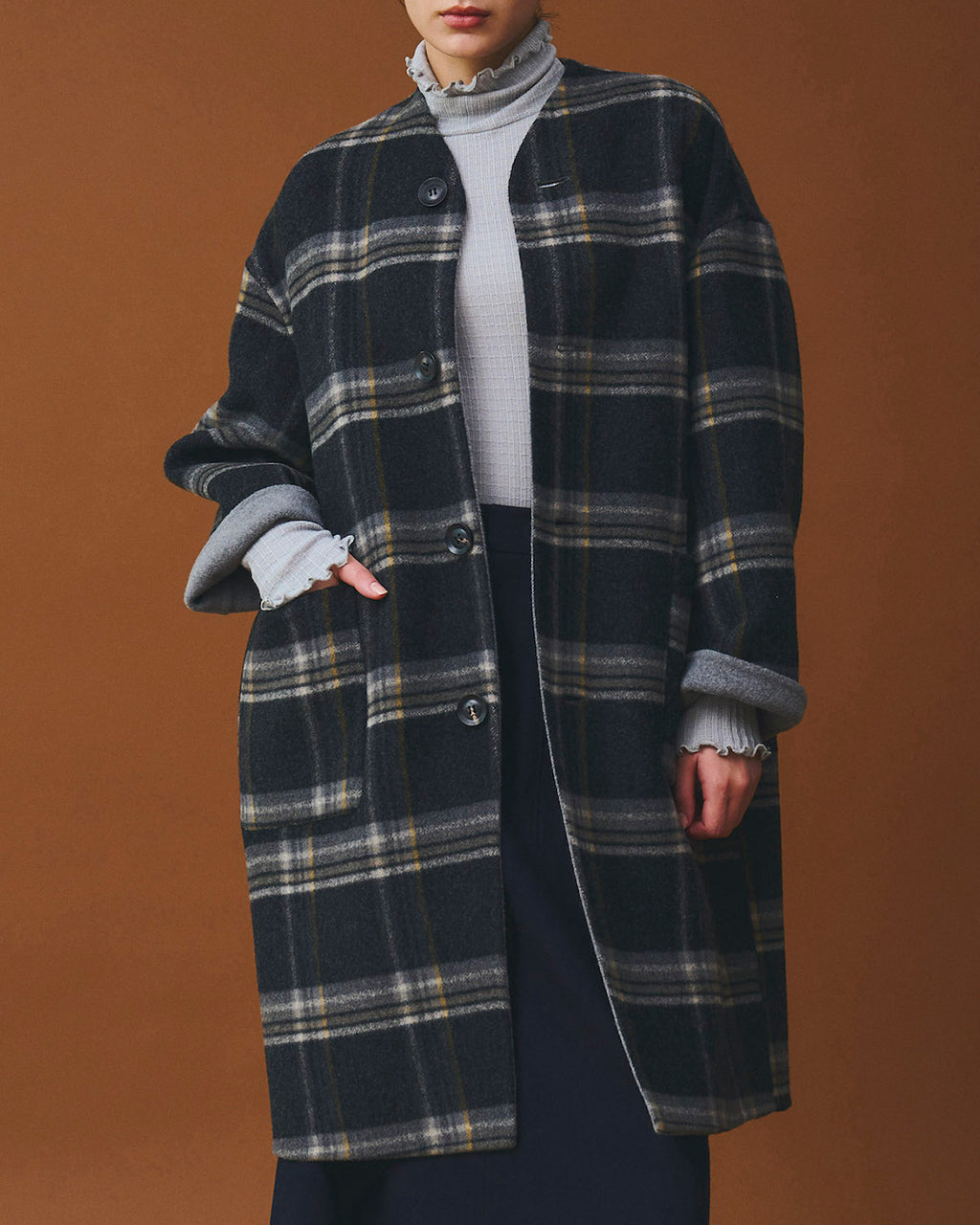 le glazik ル グラジック リバーシブル カラーレス コート REVERSIBLE COLLARLESS COAT ウール リバーコ