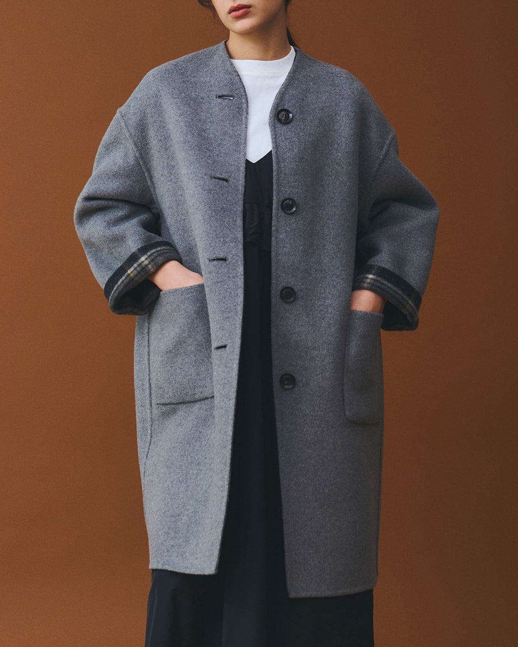 le glazik ル グラジック リバーシブル カラーレス コート REVERSIBLE COLLARLESS COAT ウール リバーコ