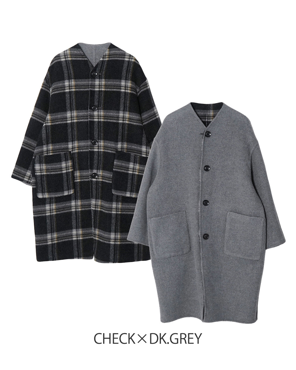 【SALE！30%OFF】le glazik ル グラジック リバーシブル カラーレス コート REVERSIBLE COLLARLESS COAT ウール リバーコート JL-8982MFW1006 【送料無料】