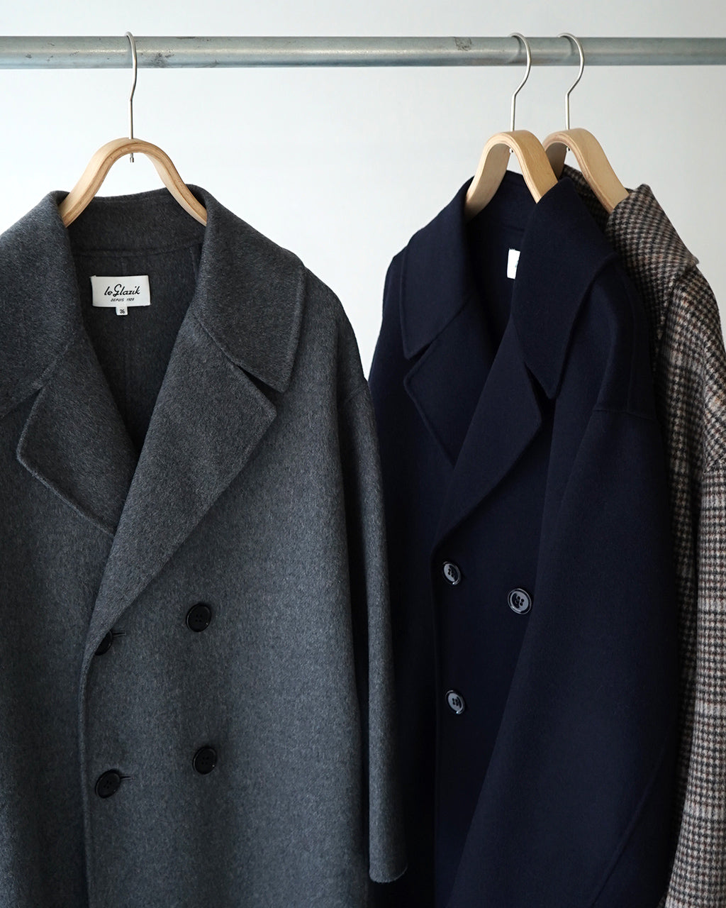 【SALE！20%OFF】le glazik ル グラジック ダブルブレストコート REVER DOUBLE BREASTED COAT テーラードカラー ドロップショルダー ウール ロングコート チェック LG-A0451 LWW【送料無料】