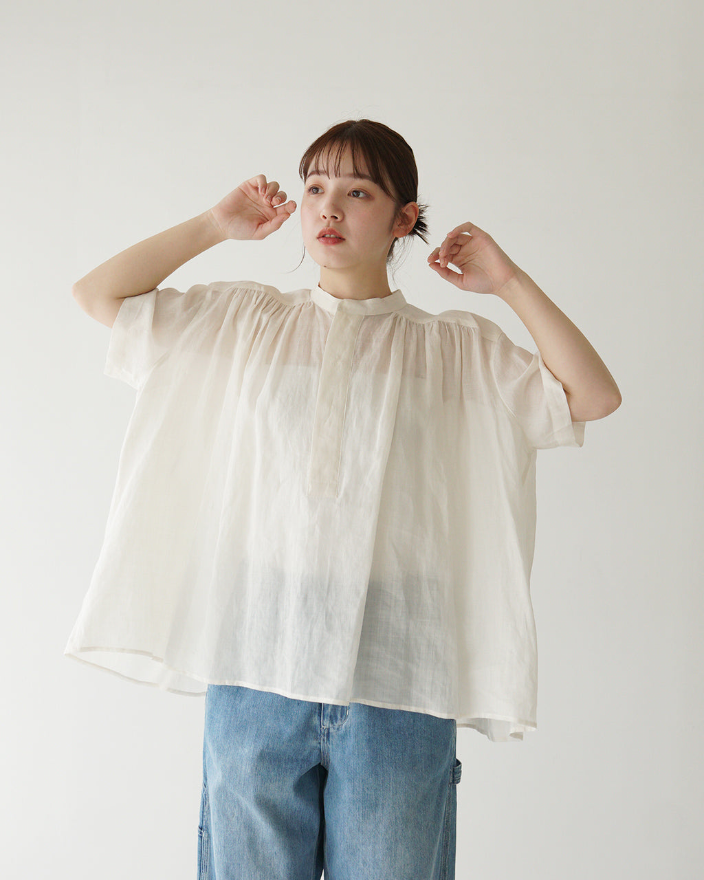 le glazik ル グラジック GATHERED SHORT SLEEVE SHIRT スタンドカラー シャツ プルオーバー LG-B0381 RAT【送料無料】