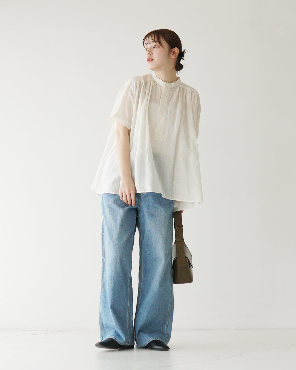 le glazik ル グラジック GATHERED SHORT SLEEVE SHIRT スタンドカラー シャツ プルオーバー LG-B0381 RAT【送料無料】