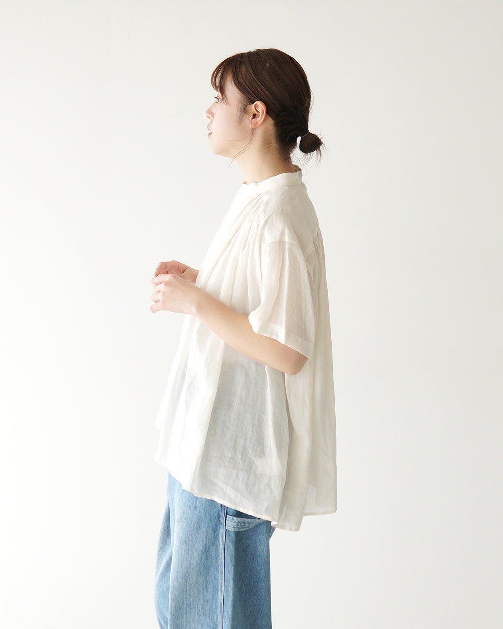 le glazik ル グラジック GATHERED SHORT SLEEVE SHIRT スタンドカラー シャツ プルオーバー LG-B0381 RAT【送料無料】