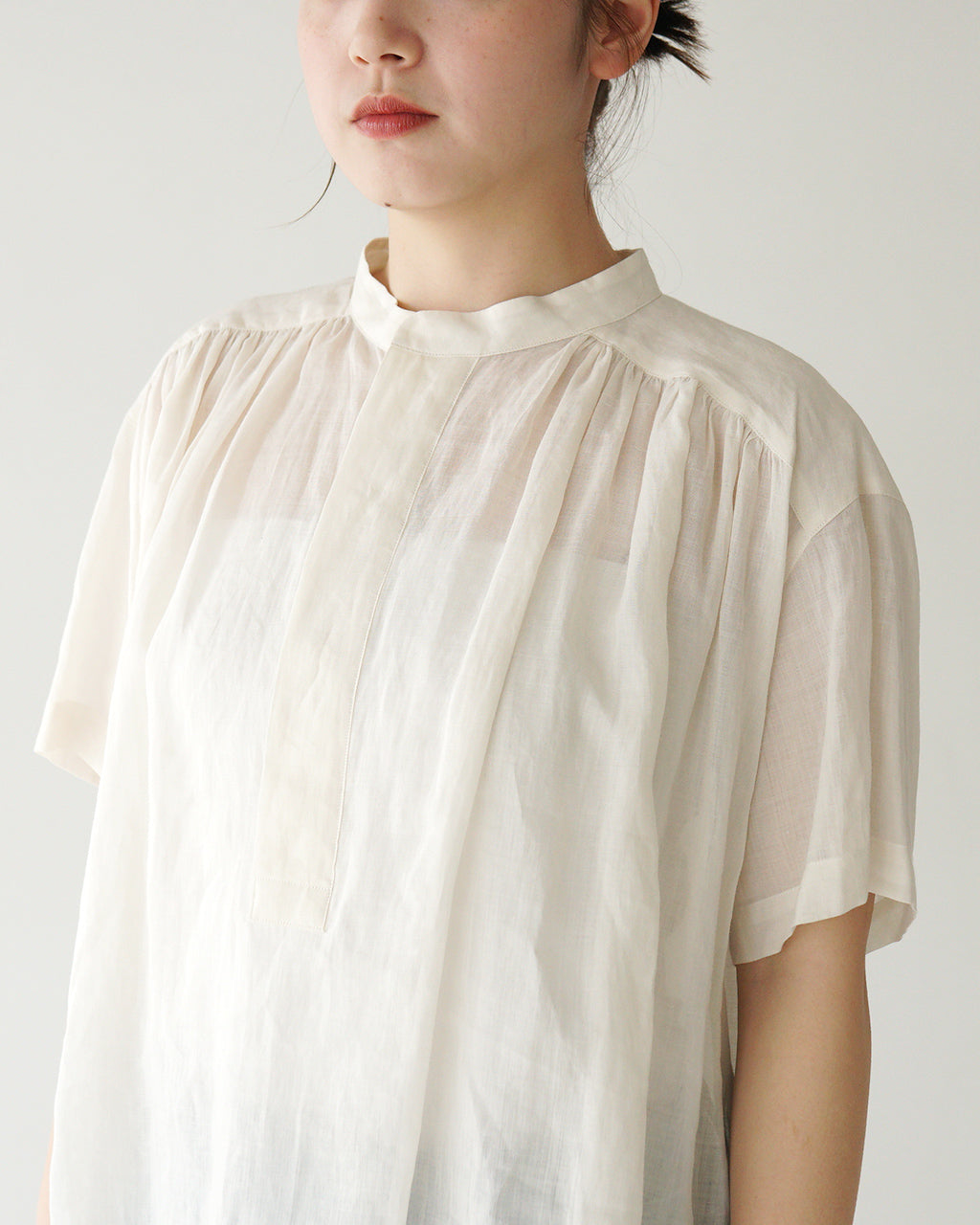 le glazik ル グラジック GATHERED SHORT SLEEVE SHIRT スタンドカラー シャツ プルオーバー LG-B0381 RAT【送料無料】