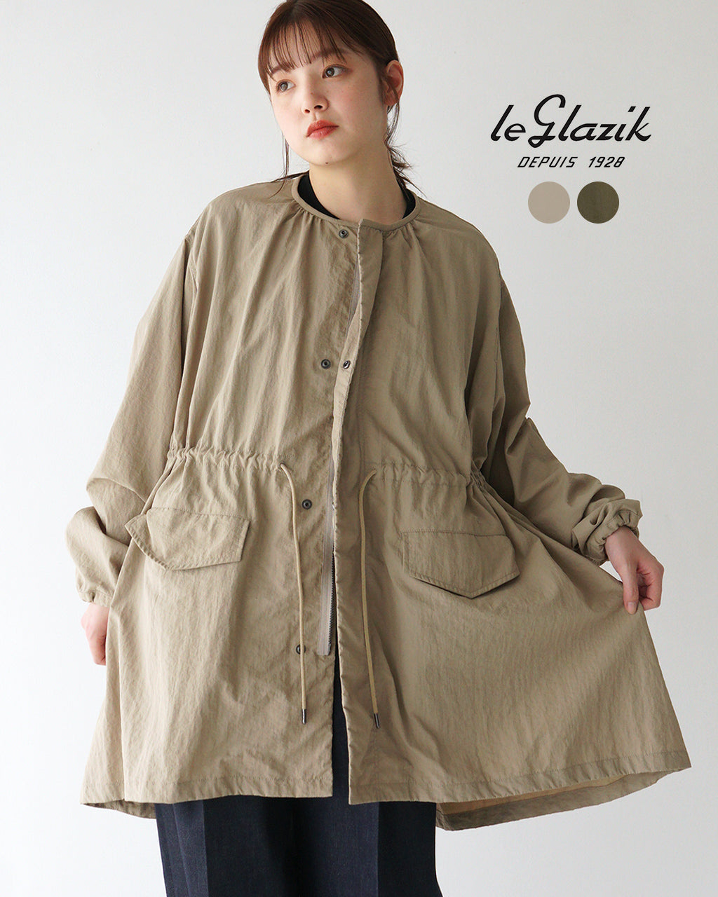 le glazik ル グラジック ノーカラーコート レディース COLLARLESS COAT カラーレス LG-A0697STU 軽量アウター ミリタリーテイスト【送料無料】