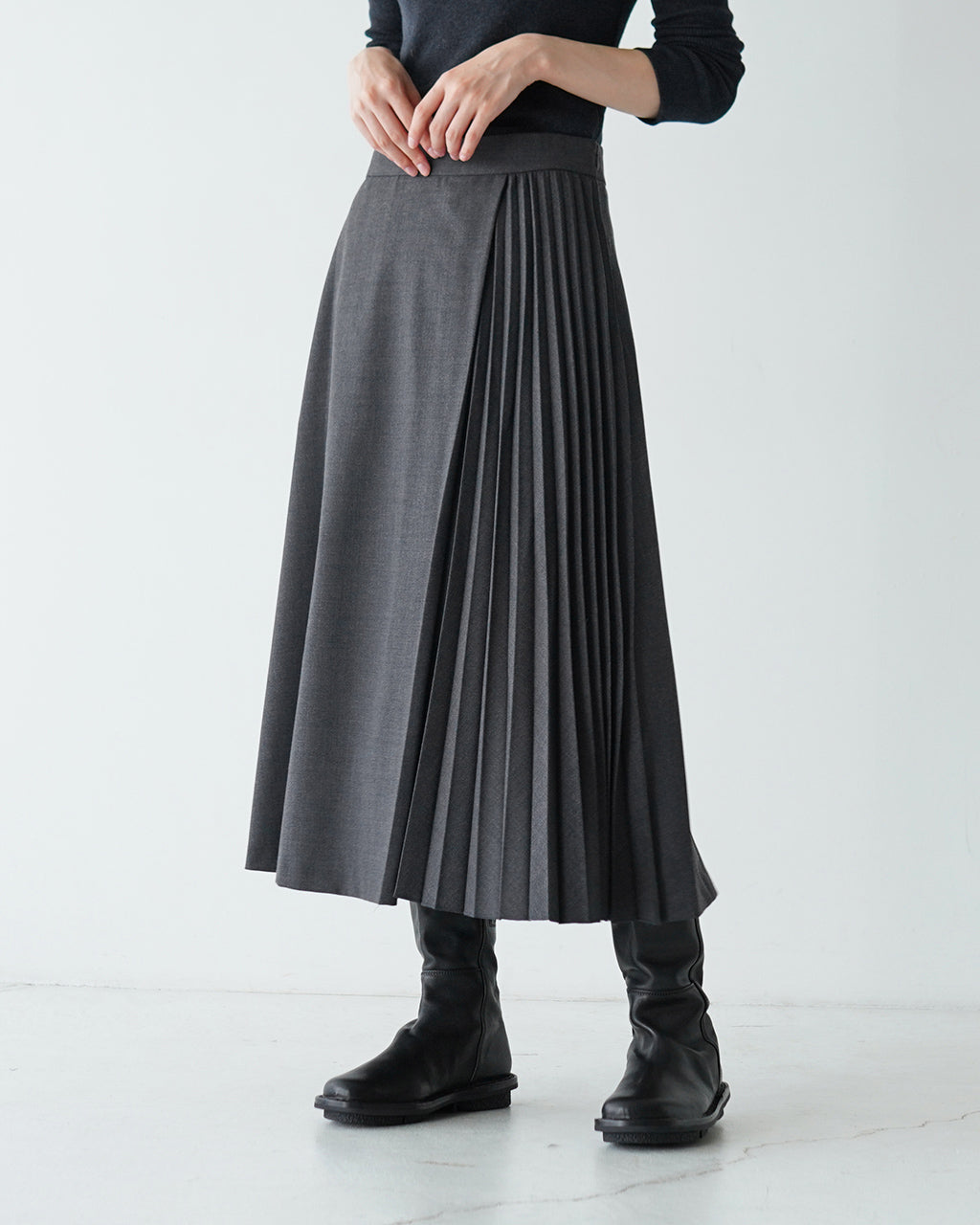 【SALE！20%OFF】le glazik ル グラジック ツイル スリット プリーツ スカート TWILL SLIT PLEATED SKIRT ミモレ丈 LG-F0071TWK【送料無料】