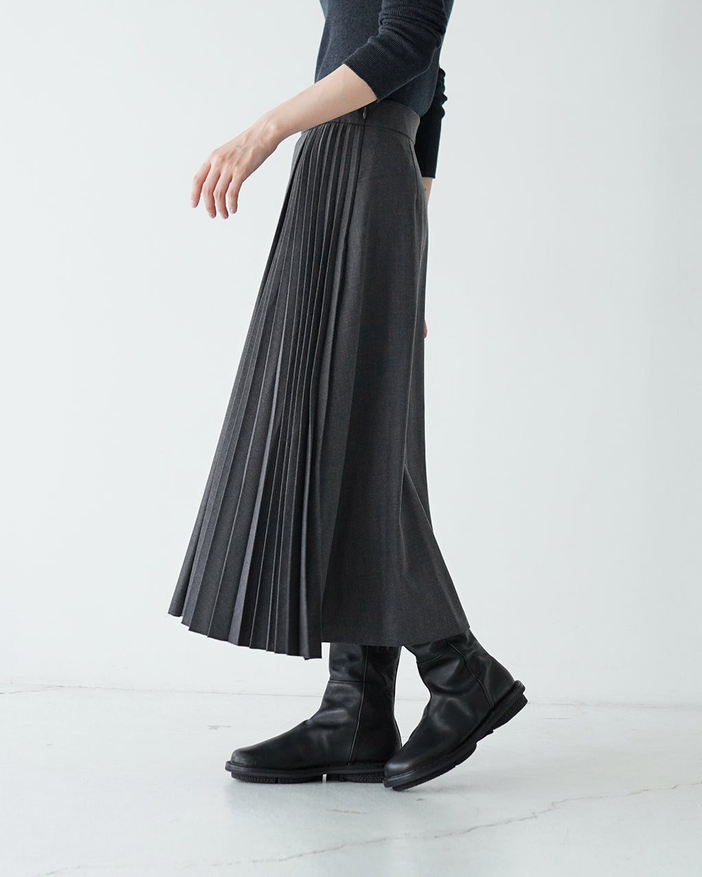 le glazik ル グラジック ツイル スリット プリーツ スカート TWILL SLIT PLEATED SKIRT ミモレ丈 LG-F0071TWK【送料無料】