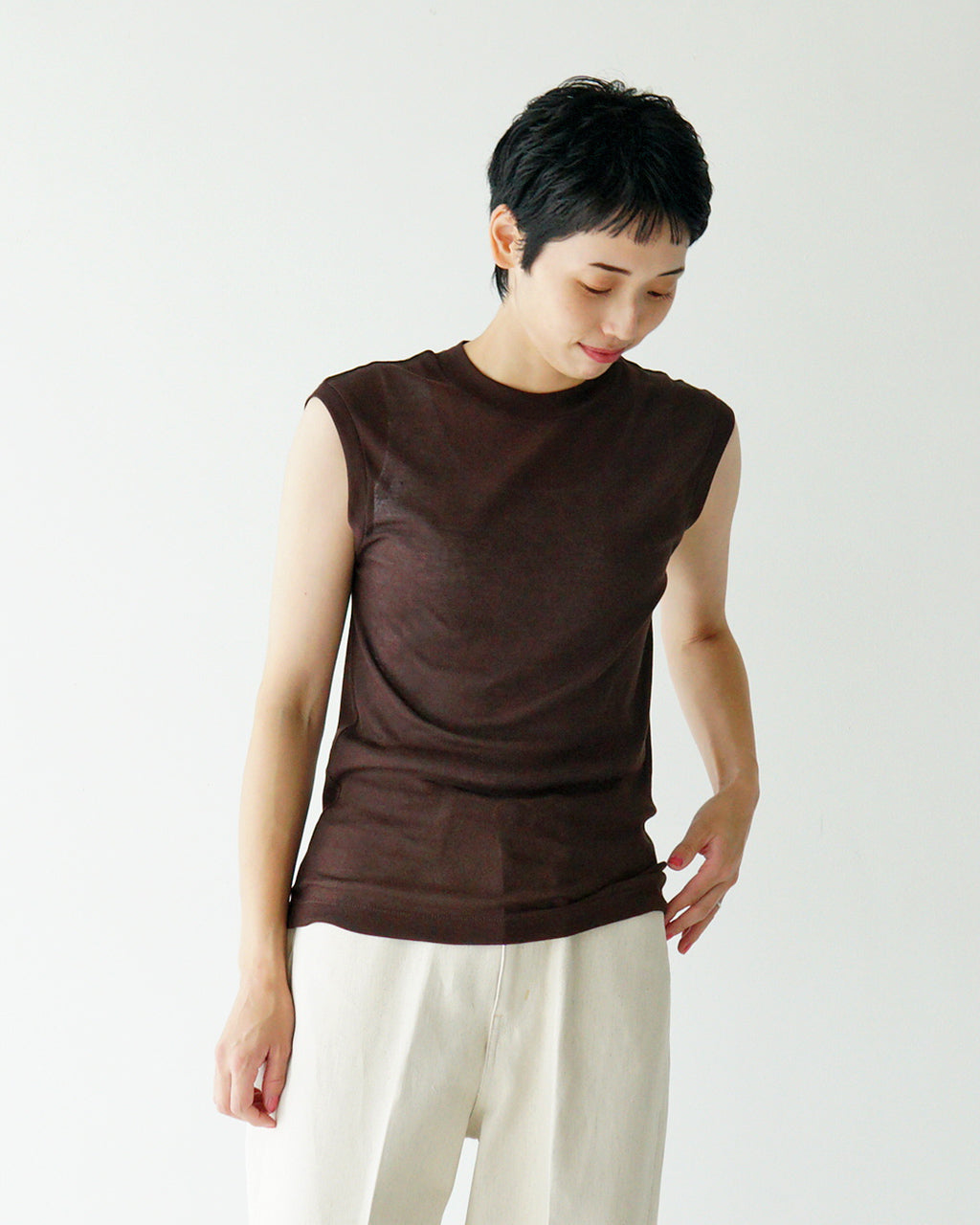 【SALE！30%OFF】Luvourdays ラブアワーデイズ ノースリーブ フレンチスリーブ トップス シアーハイツイストフライス Tシャツ カットソー クルーネック レイヤード LV-CT5112