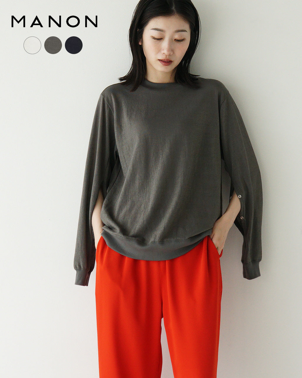 MANON マノン シャイニー ロングスリーブTシャツ SHINEE LS TEE 長袖 クルーネック ニット ロンT シアー ドライタッチ  MNN-C-152 2WAY