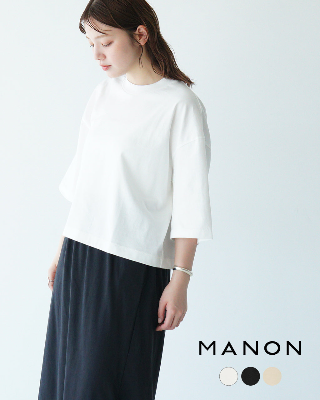 MANON マノン ハーフスリーブ Tシャツ HALF SLEEVE TEE カットソー クルーネック 半袖 5分袖 クロップド丈 MNN-C-153 【クーポン対象外】