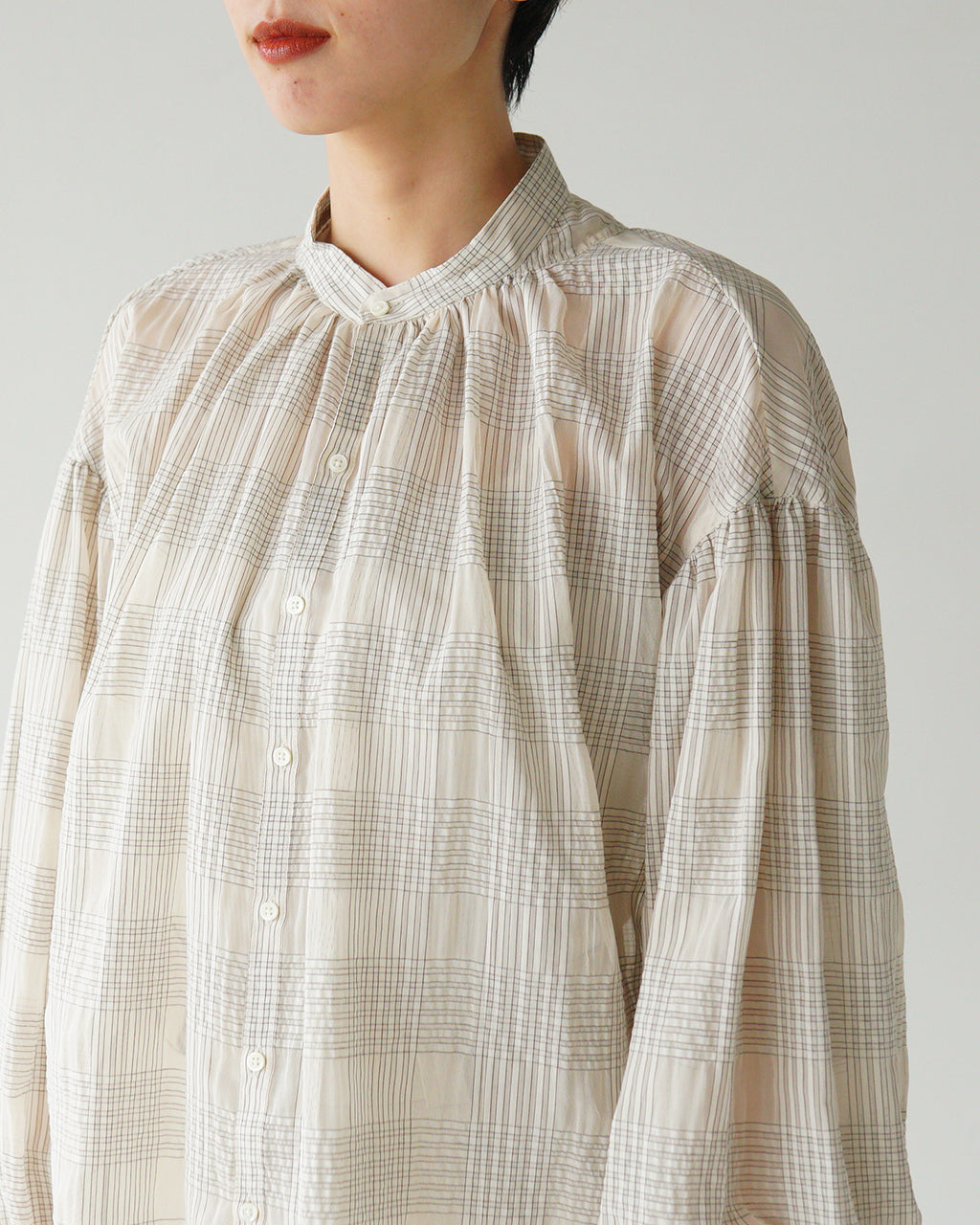 MANON マノン シアー チェック アミカル シャツ SHEER CHECK AMICAL SHT トップス ブラウス ノーカラー MNN-SH-278【送料無料】