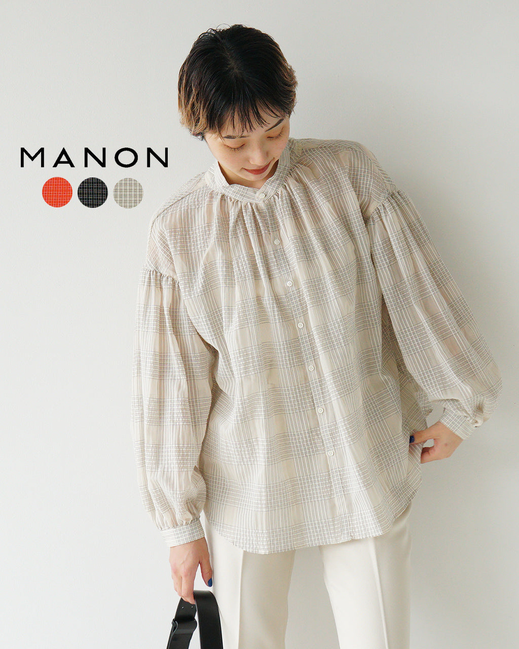 MANON マノン シアー チェック アミカル シャツ SHEER CHECK AMICAL SHT トップス ブラウス ノーカラー MNN-SH-278【送料無料】