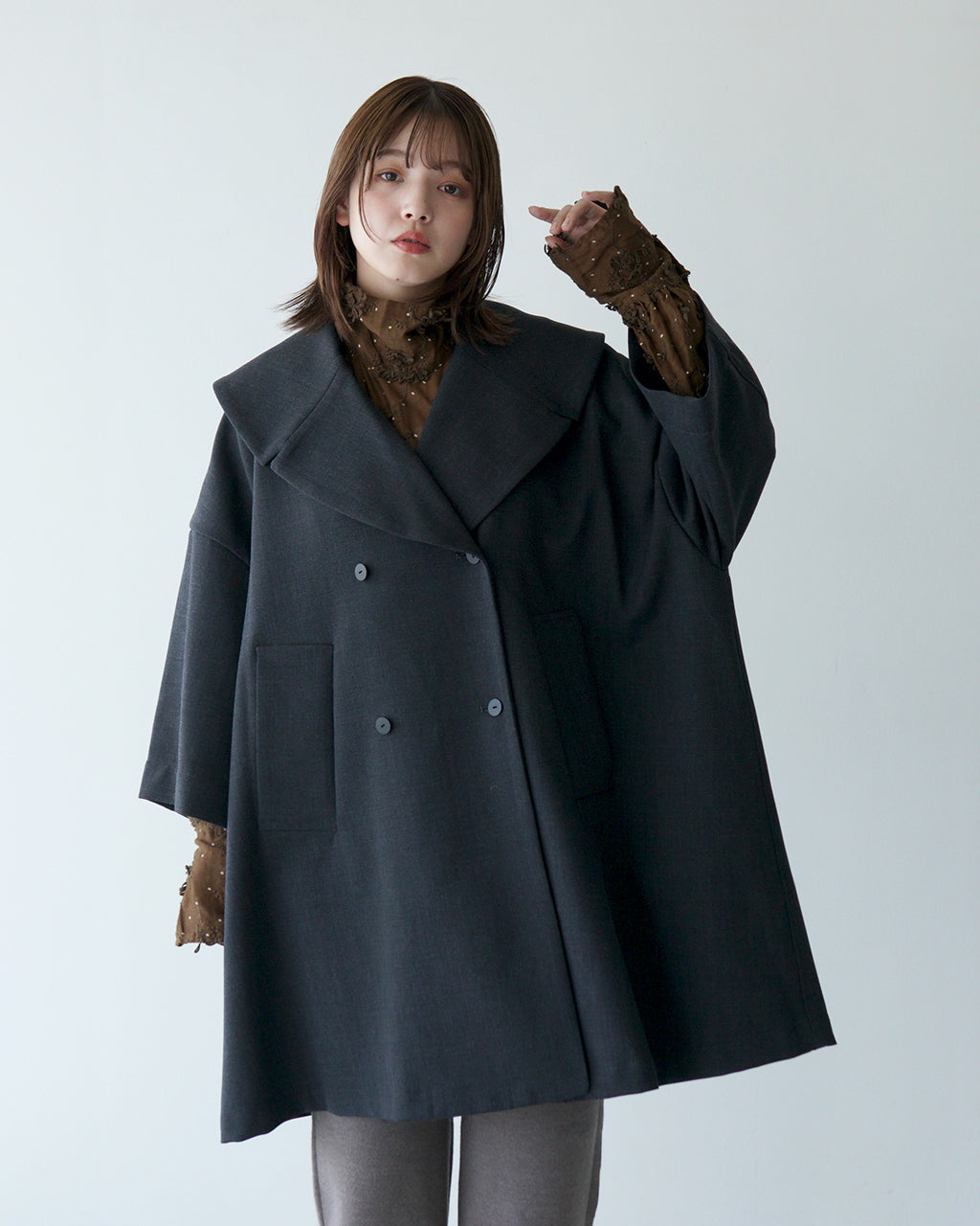 【SALE！30%OFF】manon マノン ショールカラー ダブルコート SHAWL COLLAR DOUBLE COAT 8分袖 ミドル丈 MNN-CT-044【送料無料】