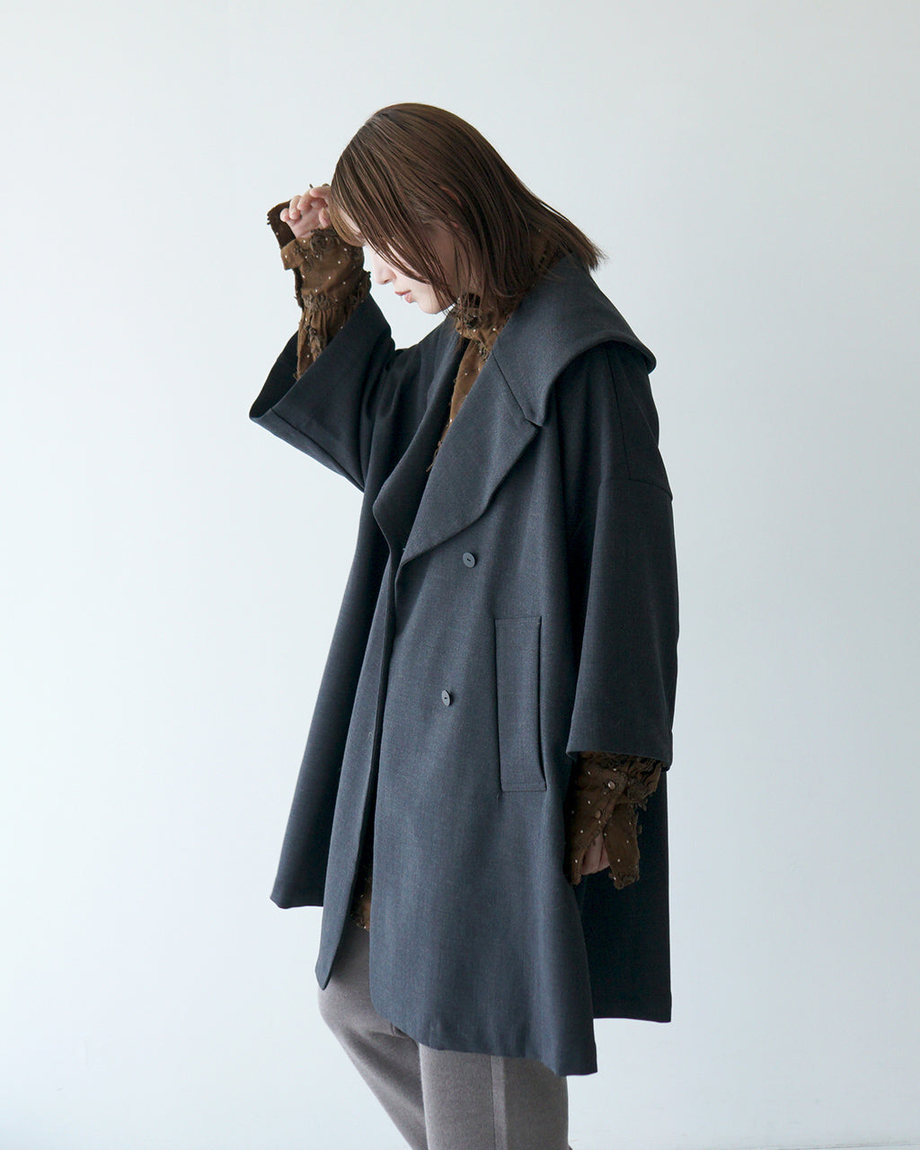 【SALE！30%OFF】manon マノン ショールカラー ダブルコート SHAWL COLLAR DOUBLE COAT 8分袖 ミドル丈 MNN-CT-044【送料無料】