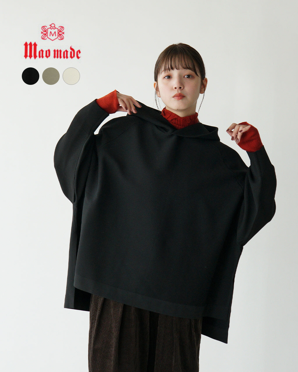 【SALE！40%OFF】mao made マオメイド ストレッチニット パーカー ドルマンスリーブ  スリット プルオーバー 441157【送料無料】