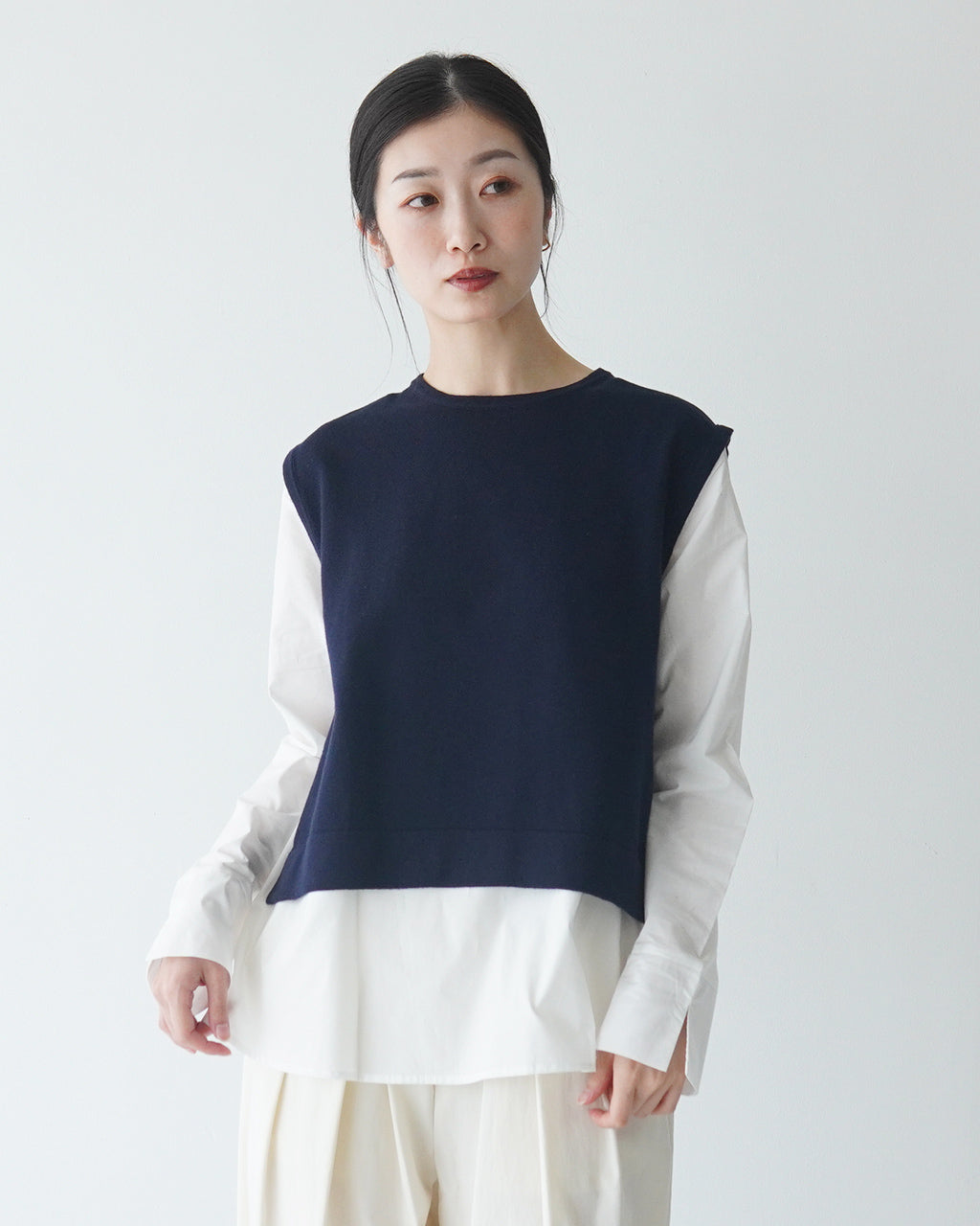 【アウトレット！30%OFF】mao made マオメイド ニットベスト インナーシャツ セット コットンニット ベスト クルーネック 441158