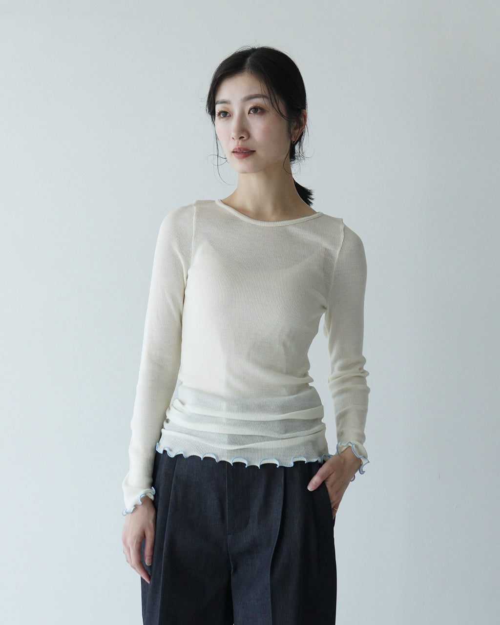 【SALE！20%OFF】me. ミードット メリノ ウォッシャブル ウール ロングスリーブ merino washable wool me-23308-WA