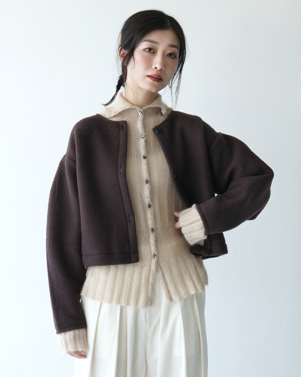 ＼合計3万円以上購入で20%OFFクーポン！／me. ミードット カーディガン 2WAY ブルゾン cloudy wool プルオーバー ショート丈 me-24307【送料無料】