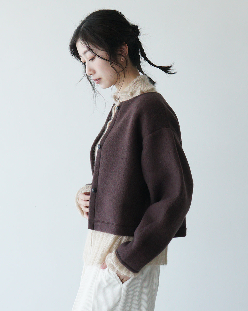 ＼合計3万円以上購入で20%OFFクーポン！／me. ミードット カーディガン 2WAY ブルゾン cloudy wool プルオーバー ショート丈 me-24307【送料無料】