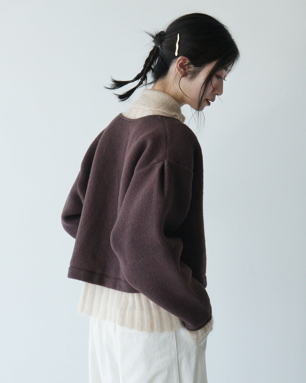 【アウトレット！30%OFF】me. ミードット カーディガン 2WAY ブルゾン cloudy wool プルオーバー ショート丈 me-24307【送料無料】