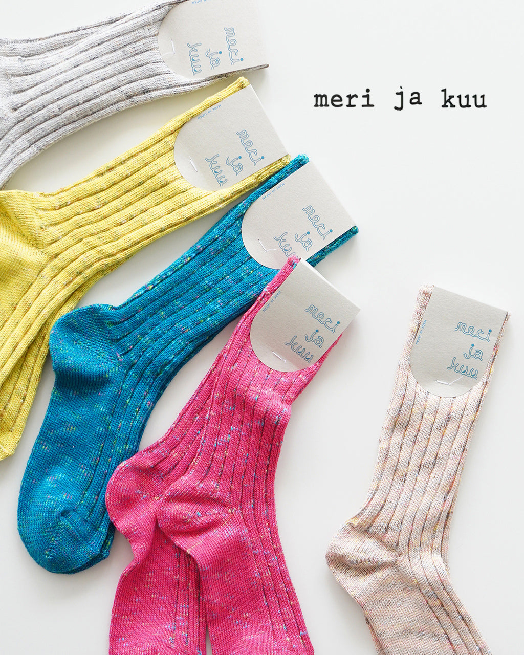 ＼早得24時間限定ポイント10倍／meri ja kuu メリヤクー KASURI ribソックス 靴下 コットン ミドル丈 ローゲージ 太リブ 杢 ビビットカラー カラフル 伸縮性 日本製  mj-24403