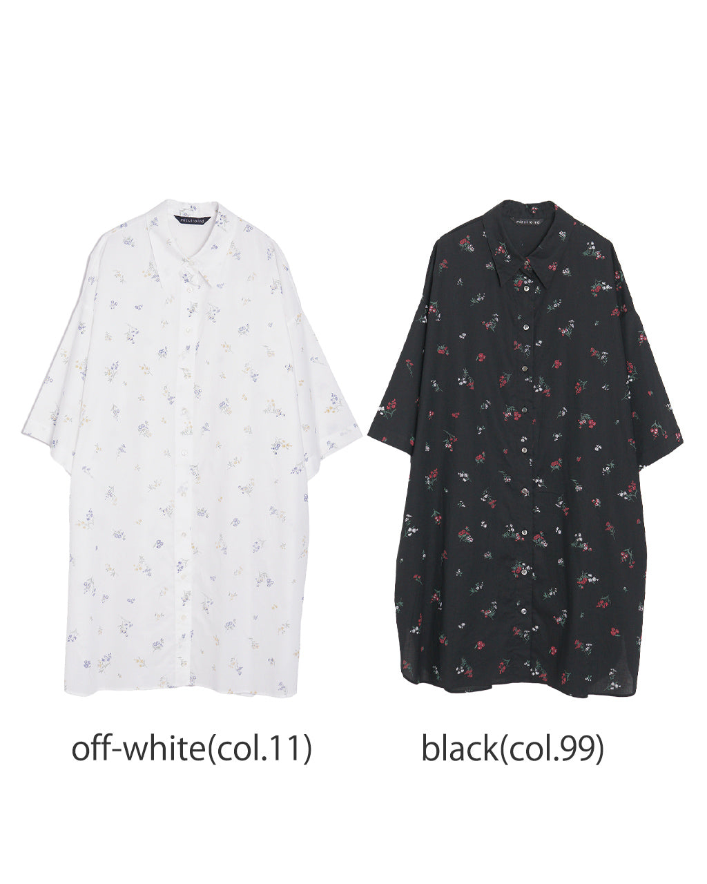 mizuiro ind ミズイロインド シャツワンピース 小花柄 発泡プリント SMALL FLOWER PRINT SHIRT OP クエーカーカラー七分袖 1-250054【送料無料】