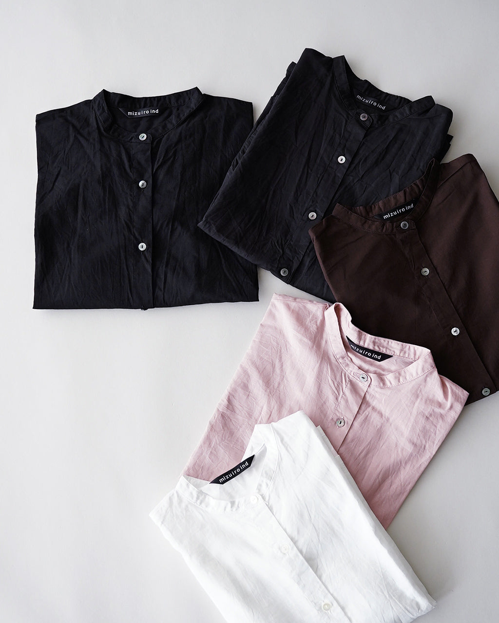 mizuiro ind ミズイロインド cotton linen stand collar wide shirt