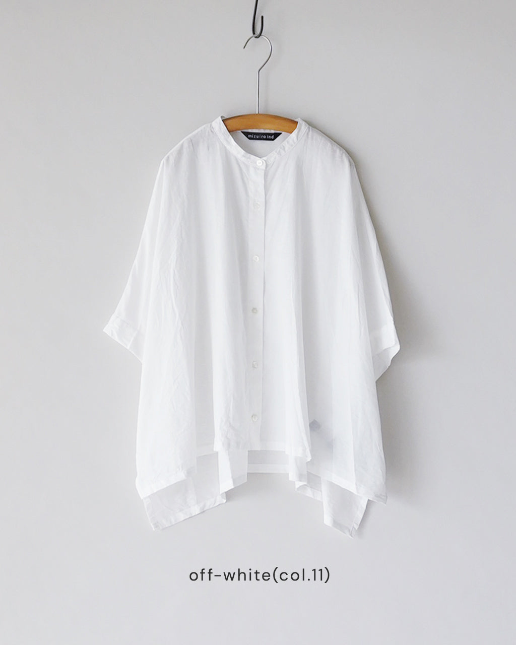 COTTON LINEN STAND COLLAR WIDE SHIRT 2-230149