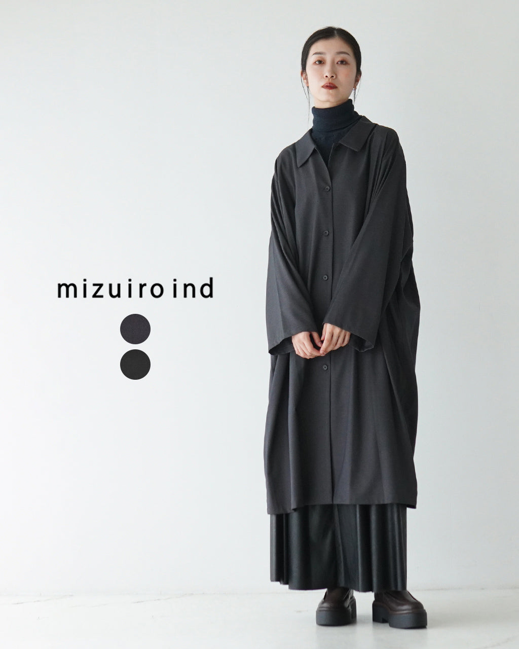 【SALE！30%OFF】mizuiro ind ミズイロインド シャツ ワンピース shirt one piece ロング ライトアウター コート 羽織 3-250038【送料無料】