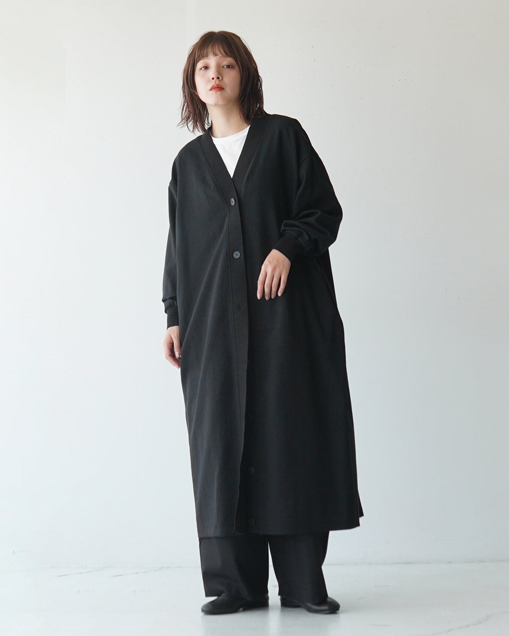 ＼20％OFFクーポン対象／mizuiro ind ミズイロインド Vネック ワイド ロング カーディガン Vneck wide long cardigan 長袖 リブ 3-250040【送料無料】