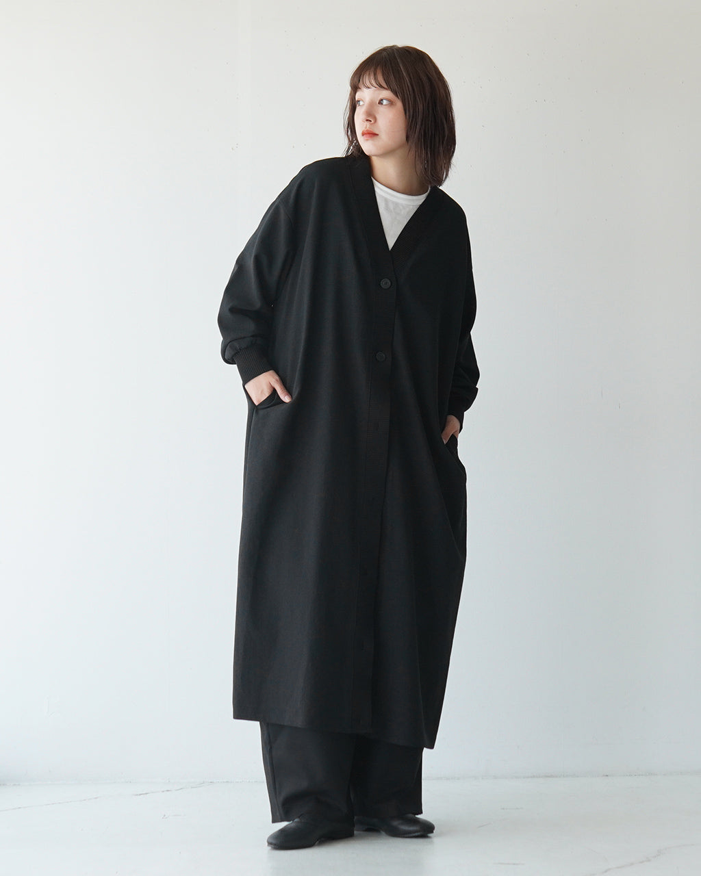 ＼20％OFFクーポン対象／mizuiro ind ミズイロインド Vネック ワイド ロング カーディガン Vneck wide long cardigan 長袖 リブ 3-250040【送料無料】