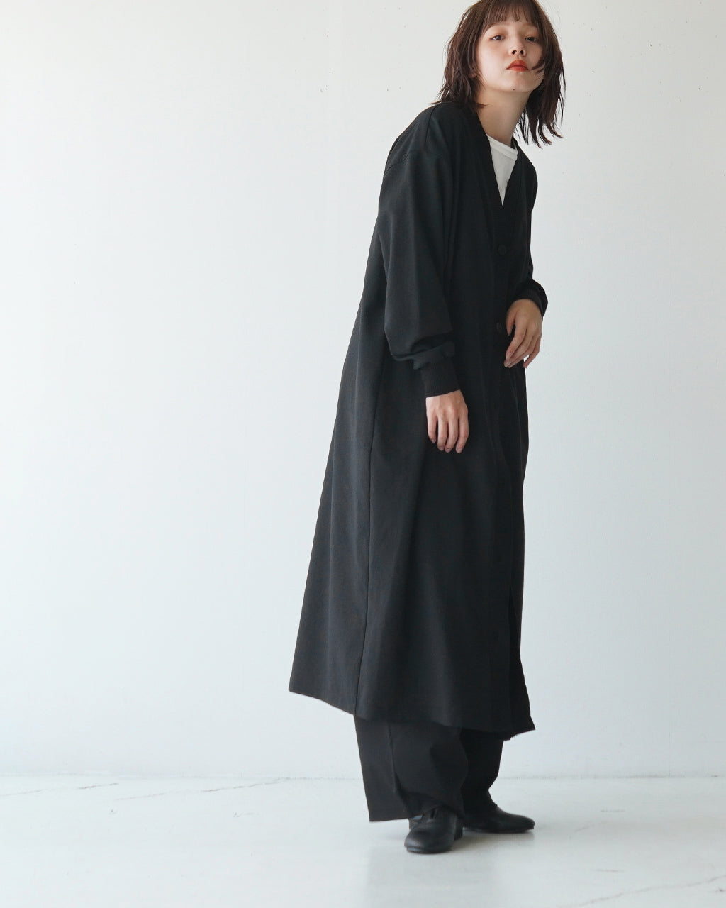 ＼20％OFFクーポン対象／mizuiro ind ミズイロインド Vネック ワイド ロング カーディガン Vneck wide long cardigan 長袖 リブ 3-250040【送料無料】