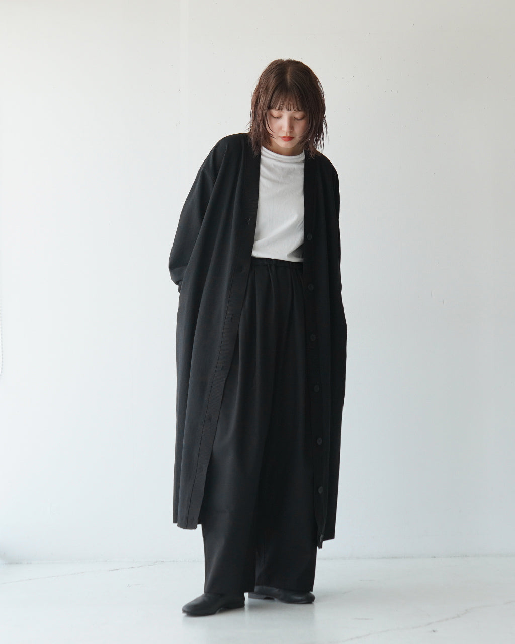 【SALE！40%OFF】mizuiro ind ミズイロインド Vネック ワイド ロング カーディガン Vneck wide long cardigan 長袖 リブ 3-250040【送料無料】