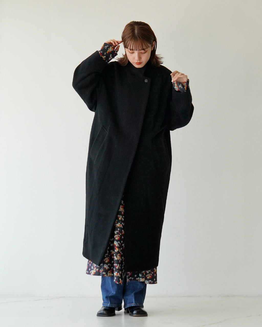 【SALE！20%OFF】mizuiro ind ミズイロインド スタンドカラー コート wool blend stand collar coat ウール ロングコート 3-270039【送料無料】