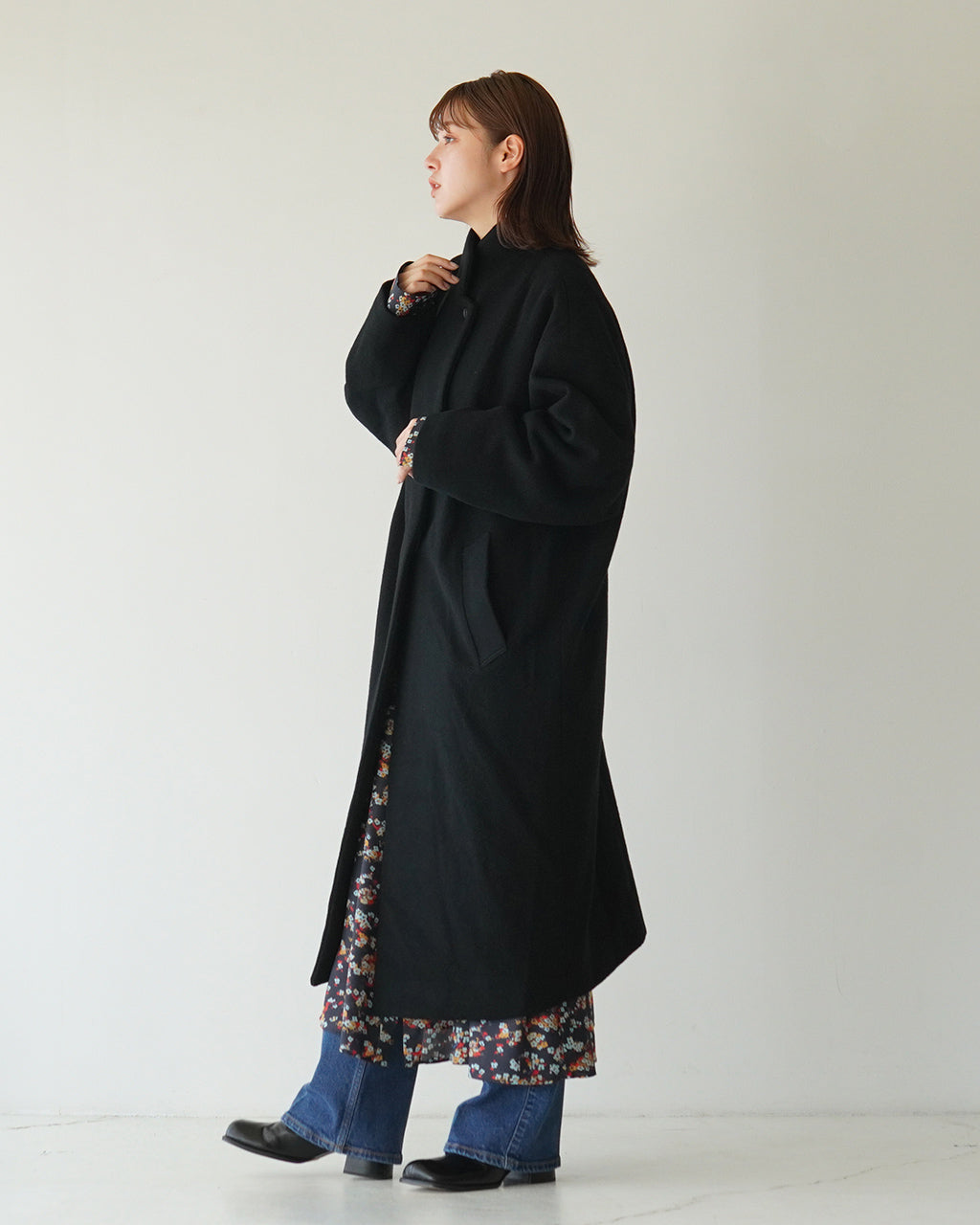 【SALE！20%OFF】mizuiro ind ミズイロインド スタンドカラー コート wool blend stand collar coat ウール ロングコート 3-270039【送料無料】