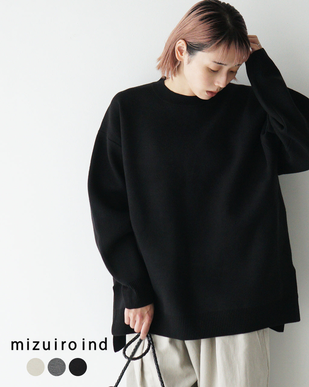 【SALE！20%OFF】mizuiro ind ミズイロインド ニット クルーネック ワイドチュニック CREW NECK WIDE TUNIC セーター 4-220066【送料無料】