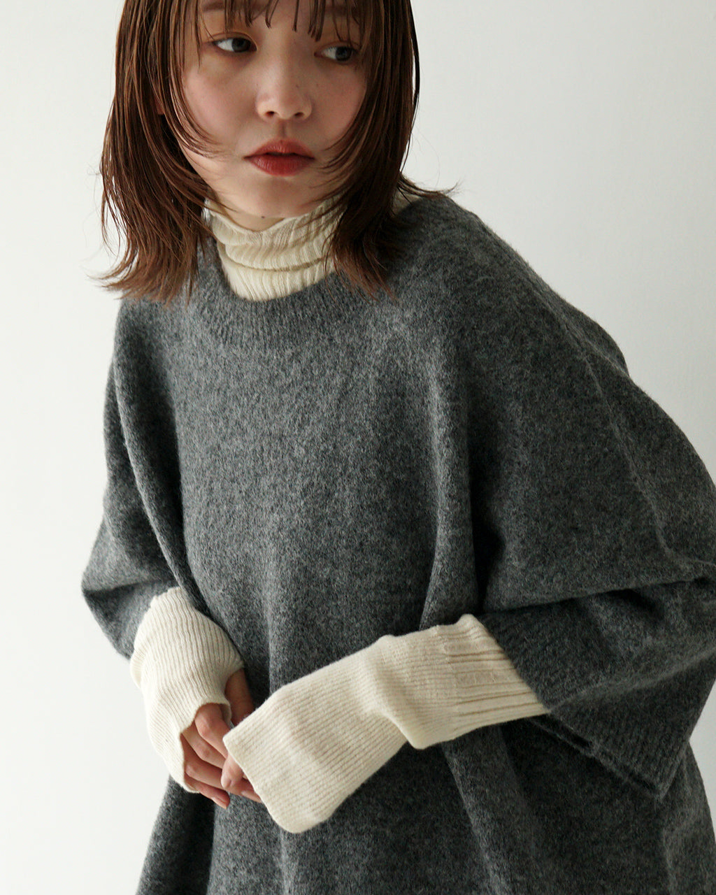 【SALE！20%OFF】mizuiro ind ミズイロインド チュニック クルーネック オーバーシルエット ニット CREW NECK TUNIC 4-220076