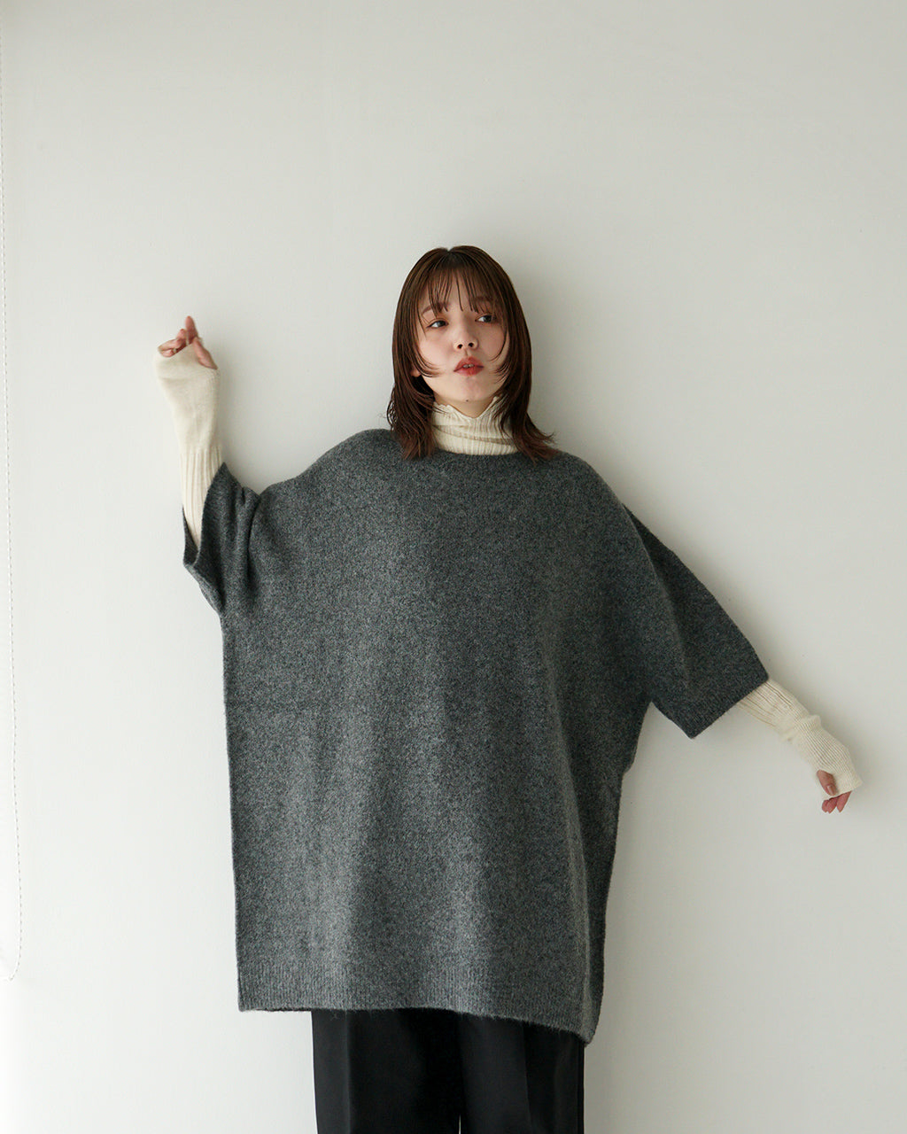 【SALE！20%OFF】mizuiro ind ミズイロインド チュニック クルーネック オーバーシルエット ニット CREW NECK TUNIC 4-220076