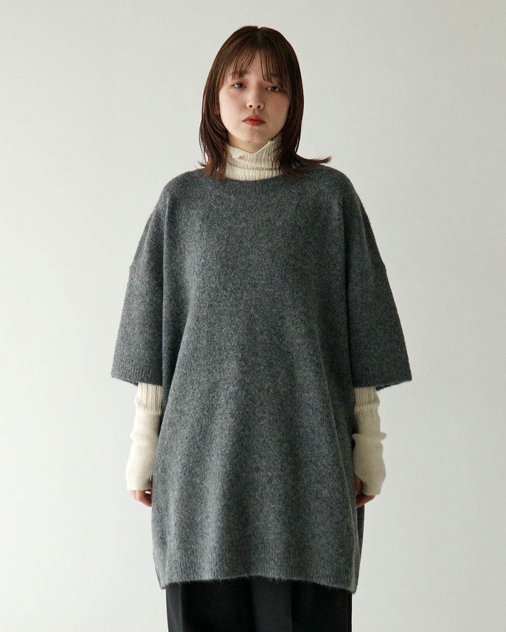 【SALE！20%OFF】mizuiro ind ミズイロインド チュニック クルーネック オーバーシルエット ニット CREW NECK TUNIC 4-220076