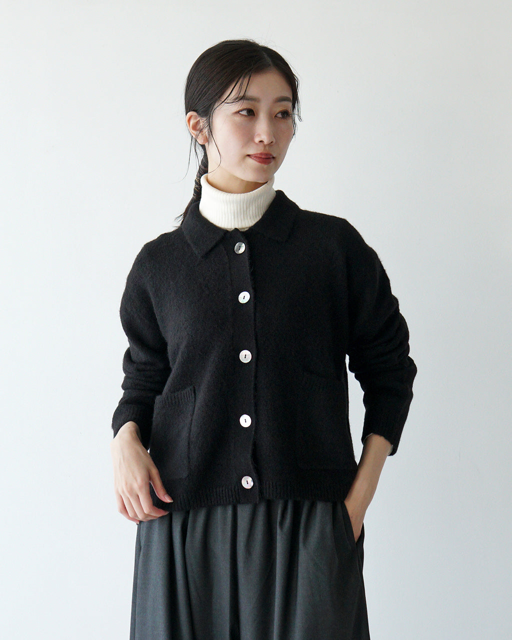 【SALE！20%OFF】mizuiro ind ミズイロインド 襟付きショートカーディガン  short C/D with collar レギュラーカラー ニット 4-220077【送料無料】