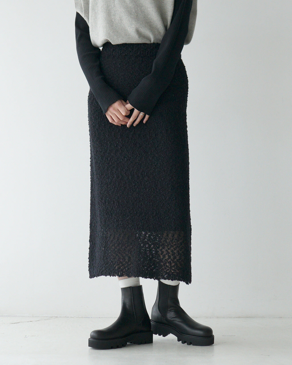 【SALE！40%OFF】mizuiro ind ミズイロインド タイトスカート スラブヤーン ロングスカート レディース SLUB YARN LONG SKIRT シアー 4-260035【送料無料】