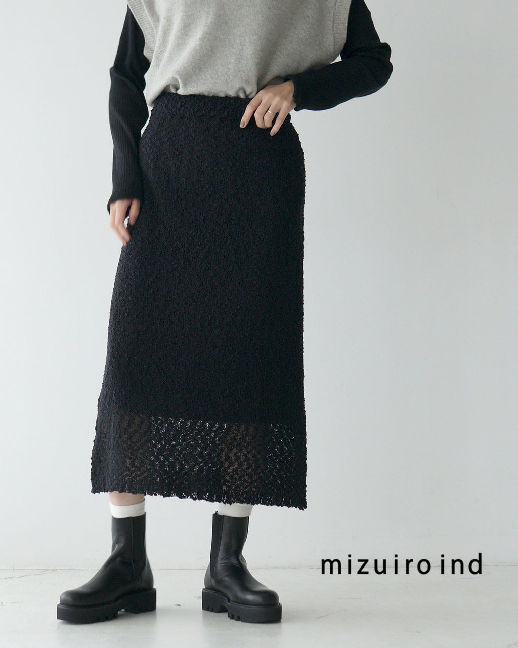 【SALE！40%OFF】mizuiro ind ミズイロインド タイトスカート スラブヤーン ロングスカート レディース SLUB YARN LONG SKIRT シアー 4-260035【送料無料】