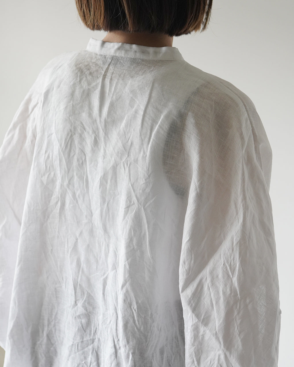 mizuiro ind ミズイロインド linen stand collar cocoon リネンスタンドカラーコクーンシャツ | Crouka(クローカ)